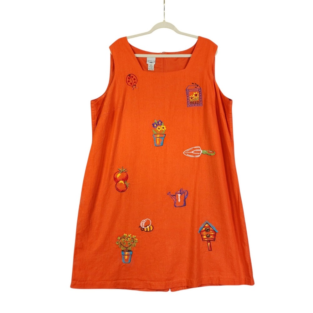 Carolina Colour Womens Orange Linen Blend Garden Embroidered Dress Plus Size 22W